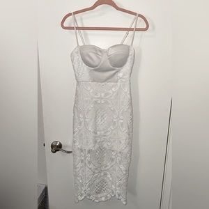 Madison Square White Lace Midi Dress Size XS w/ Corset Top & Adjustable Straps